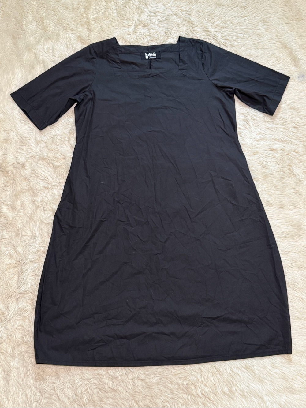 Labo.Art Black Square Neck Cotton Dress - Size US Medium